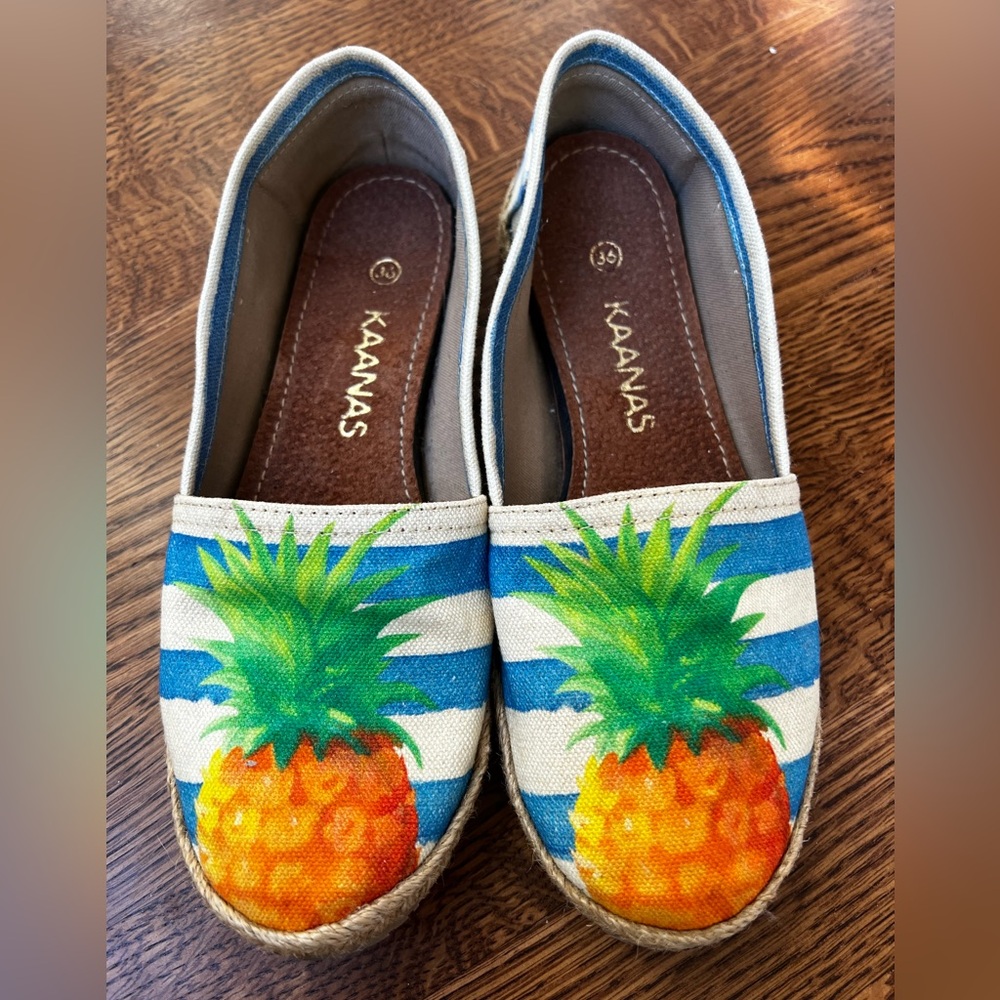 KAANAS Revolve Pineapple Espadrille Canvas Striped Coastal Slip On Shoes‎ 36